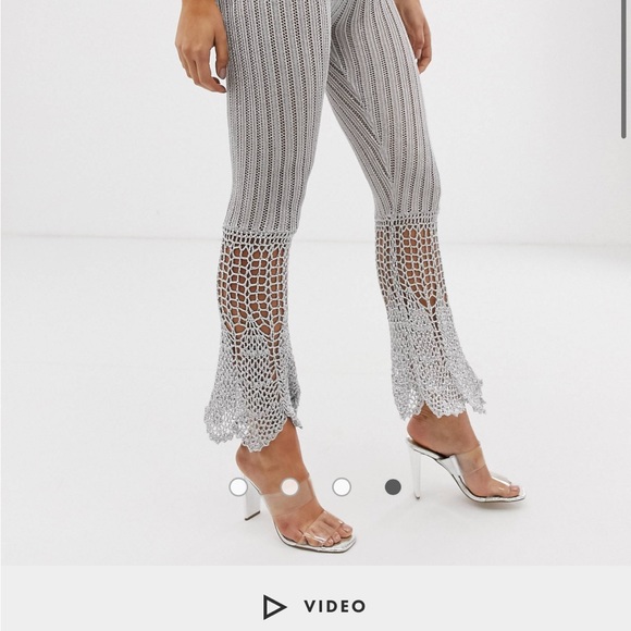 ASOS DESIGN co-ord crochet high waisted flare pants and top in metallic yarn - Picture 6 of 6